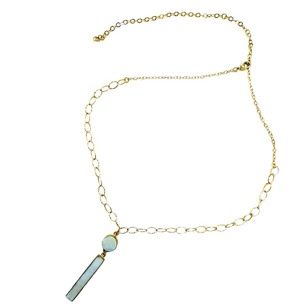 18k Gold Vermeil Necklace with Light Blue Crystal Pendant - Like New